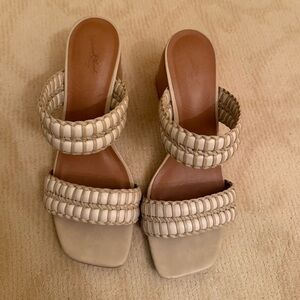 Universal Threads Tan and White Braided Block Heels